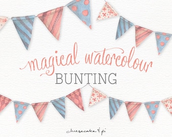 Watercolor bunting clipart: painted whimsical bunting banner / PNG clip art / commercial use / nursery art / children decor / CM0076-bunting