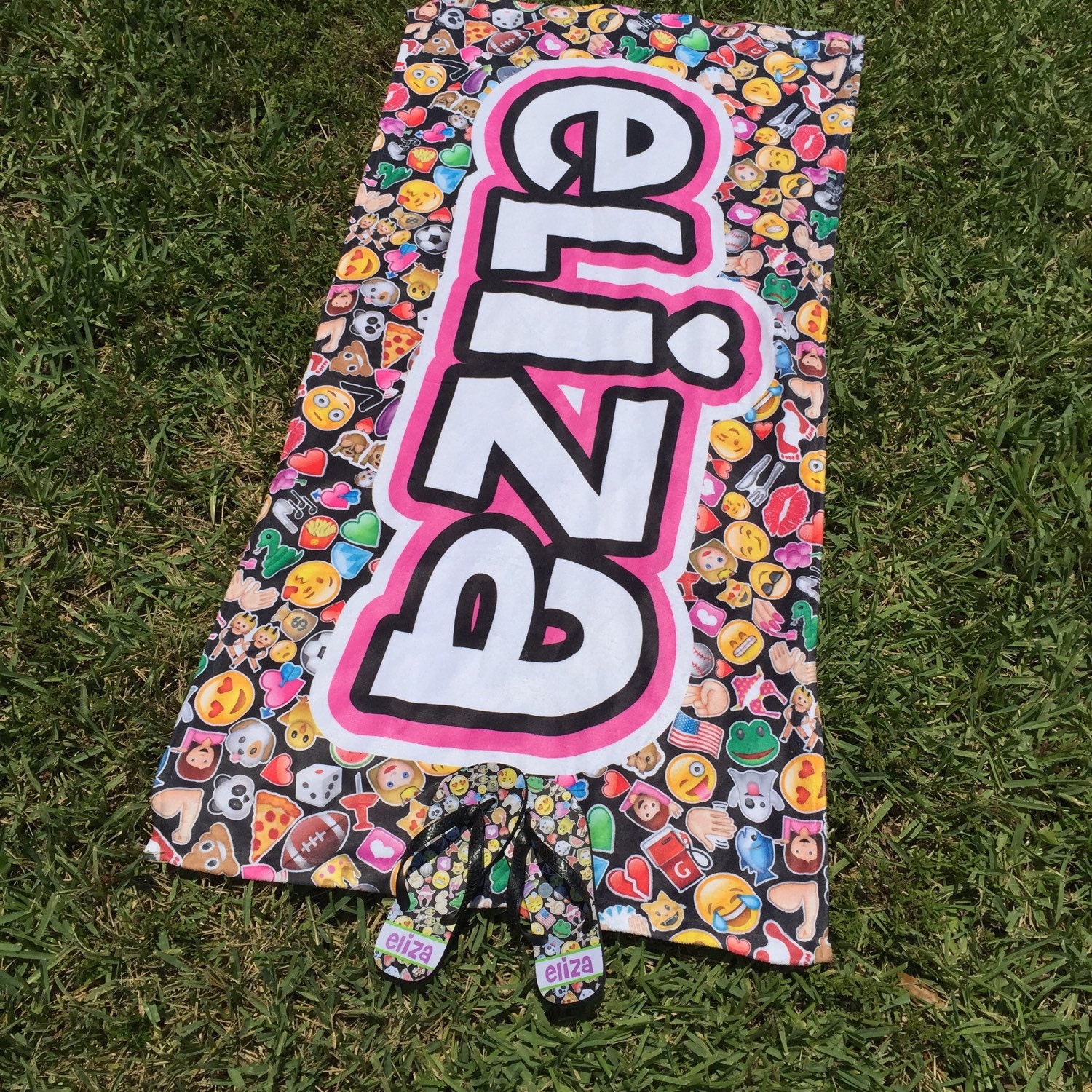 Black Emoji Personalized Towel Emoji Camp Towels Custom