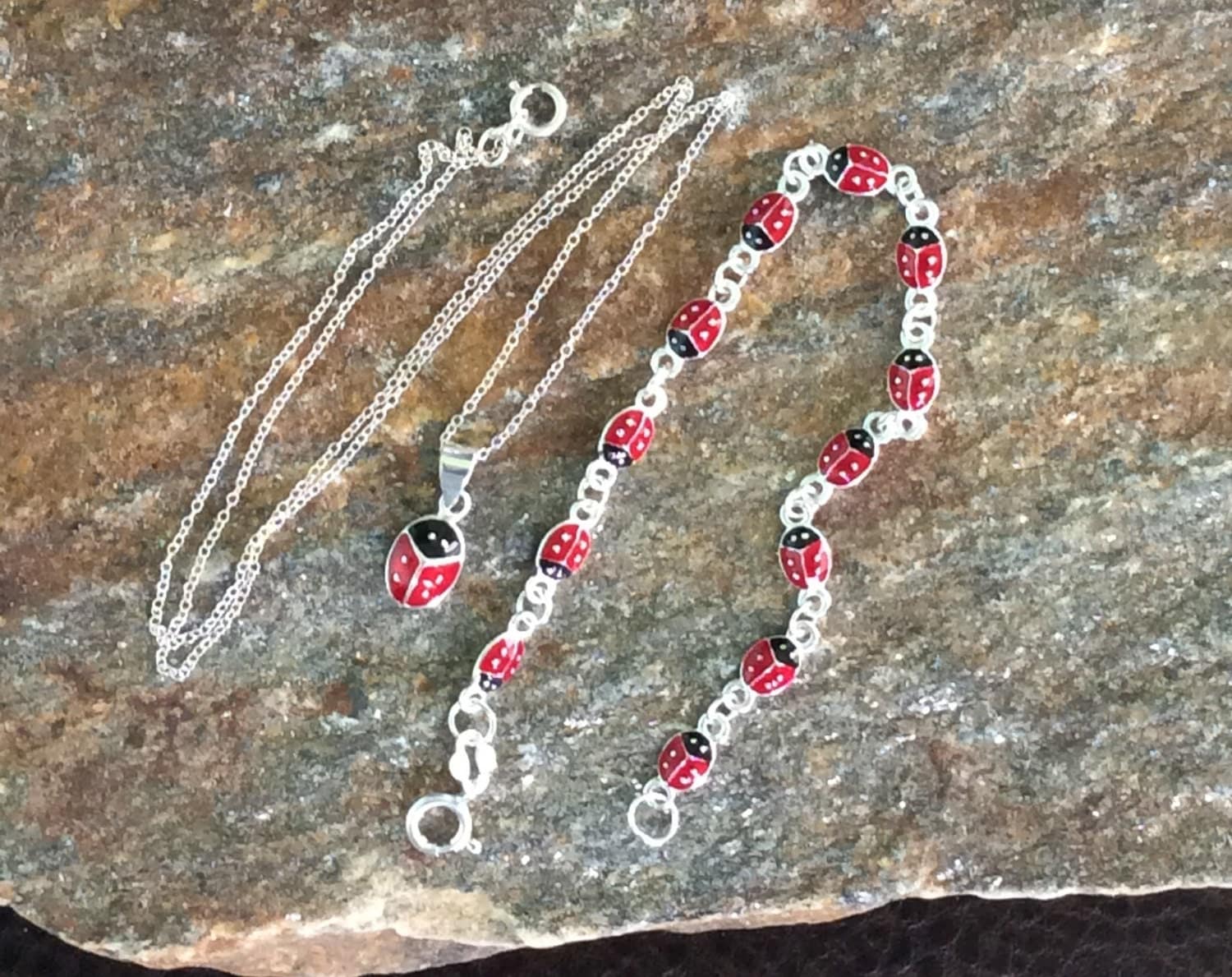 Ladybug Jewelry Set Kids Jewerly Set Sterling Silver Ladybug