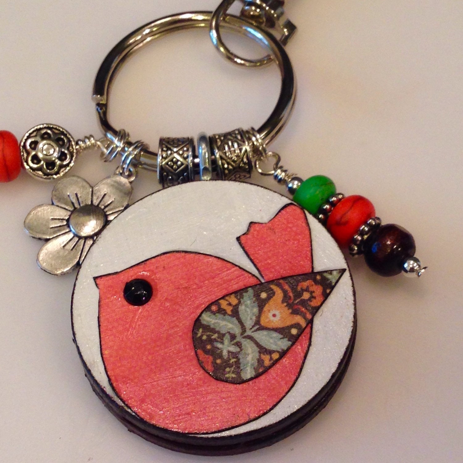 Keychain Bird Keychain Beaded Keychain Wood by LBCrystalCottage