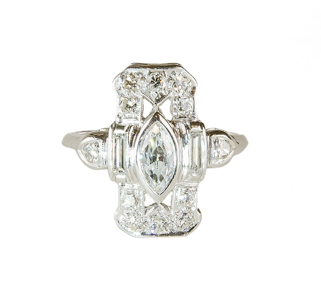 Amazingly brilliant Art Deco Style platinum and diamond ring