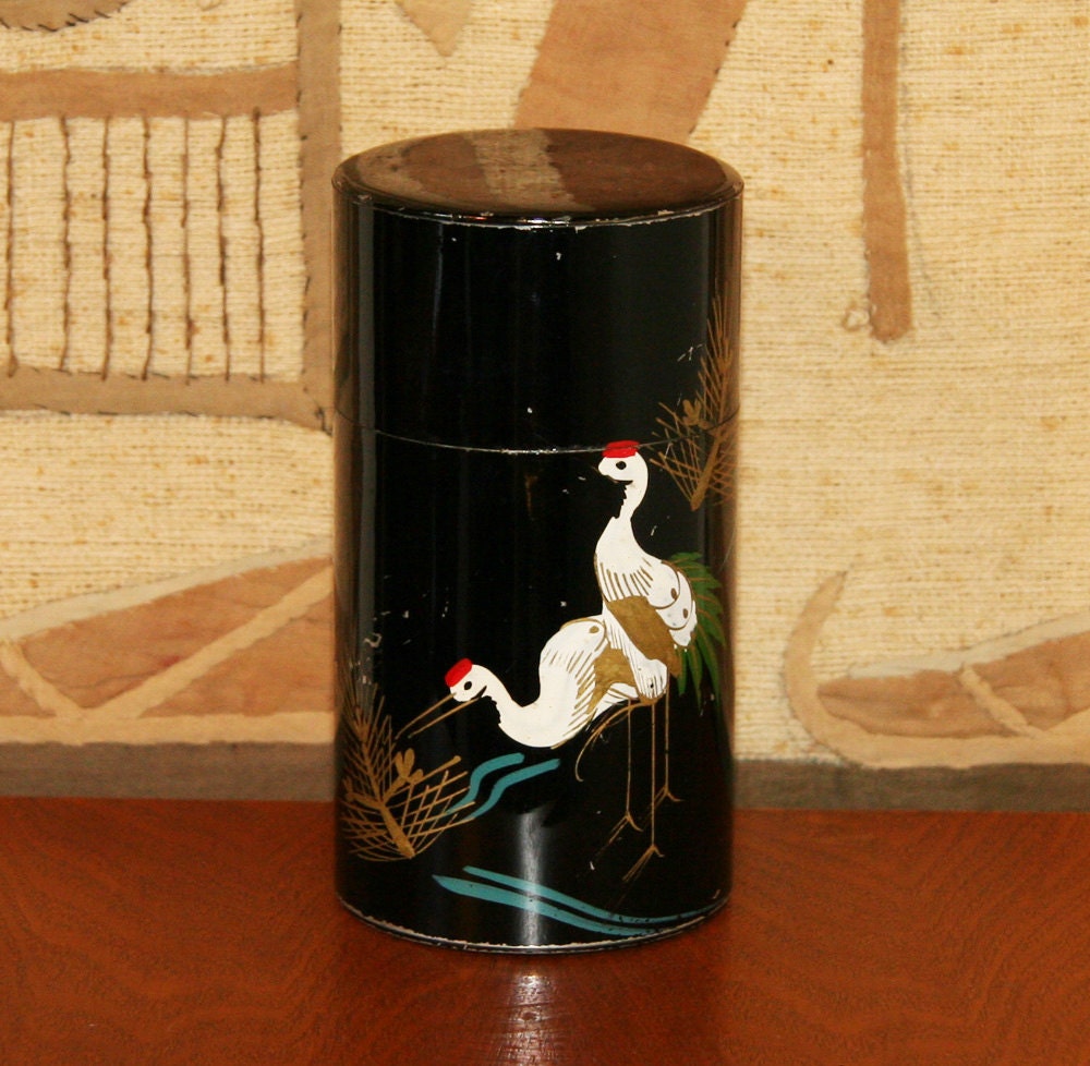 Vintage Japanese Tea Tin Caddy Enameled & by MOTHWORKSVINTAGE