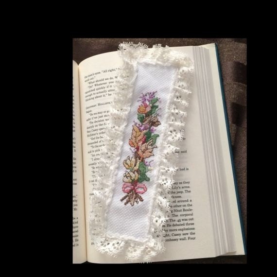 Counted Cross Stitch Bookmark with lace by MarLinsKraftyKorner