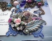 Assemblage Floral Necklace Hand made, One of a Kind, Nature theme, Great Gift for her, Flower necklace , Assemblage jewelry , Nature lover Assemblage Floral Necklace Hand made, One of a Kind, Nature theme, Great Gift for her, Flower necklace , Assemblage jewelry , Nature lover