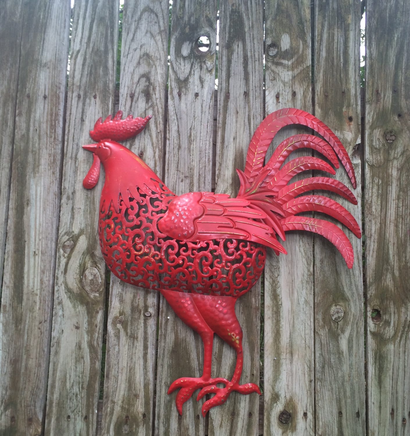 Oversized Metal Rooster Fencewall Art French Country