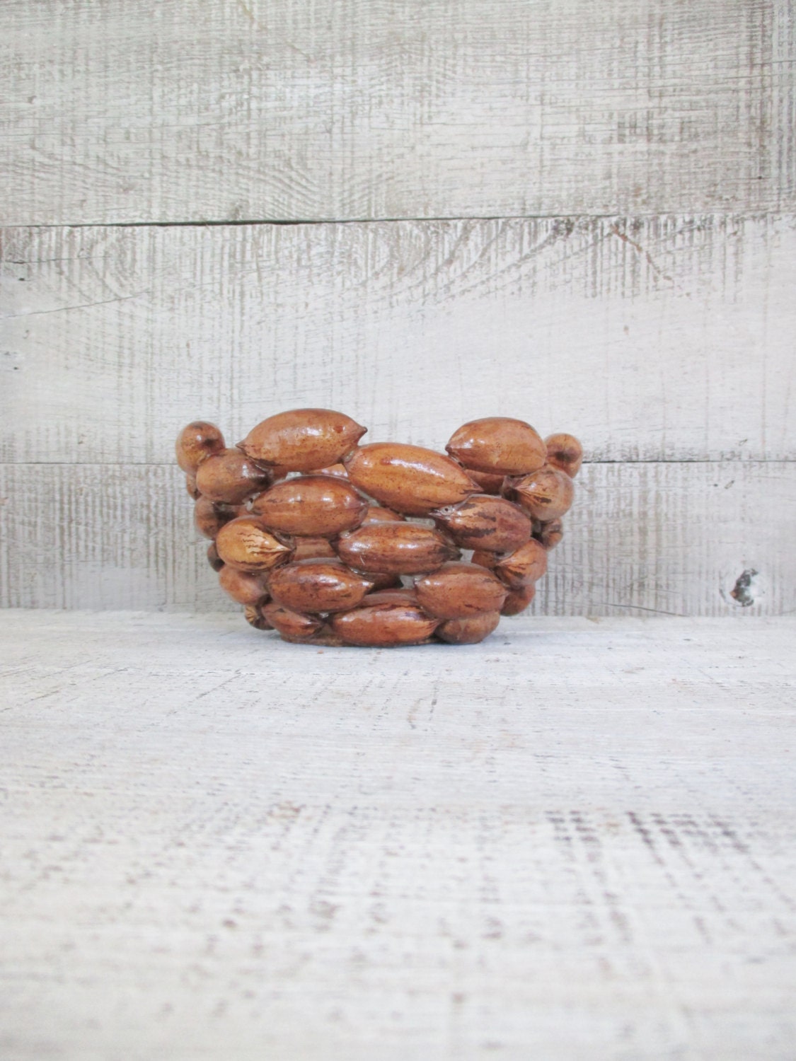 Vintage Nut Bowl Wooden Bowl Mid Century Palm Nuts Bowl Wooden Serving