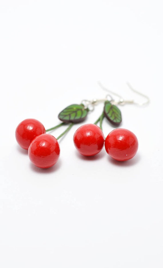 Red Cherry Earrings handmade polymer clay by Lovebijouterie