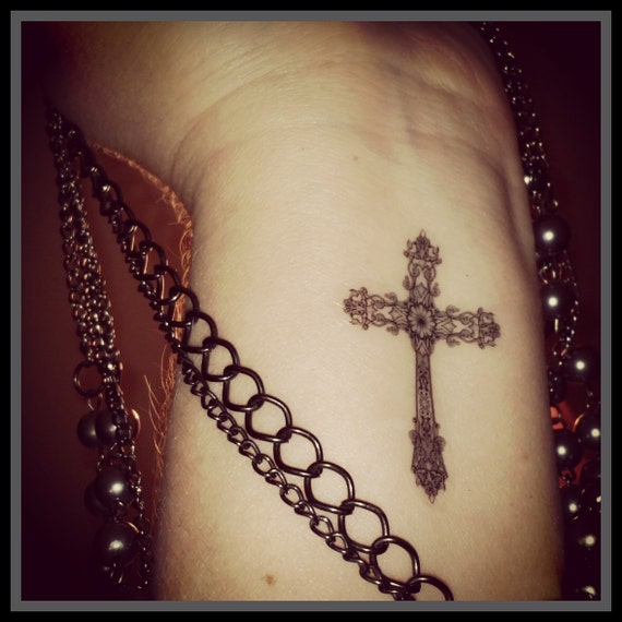 Cross fake tattoo temporary tattoo Christian cross Gothic