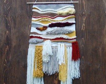 ON SALE: Woven Wall Hanging / Tapestry - neutrals, yellows, reds