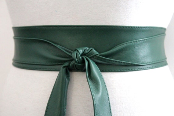 Emerald Green Leather Obi Belt Thin | Waist or Hip Belt | Real Leather ...