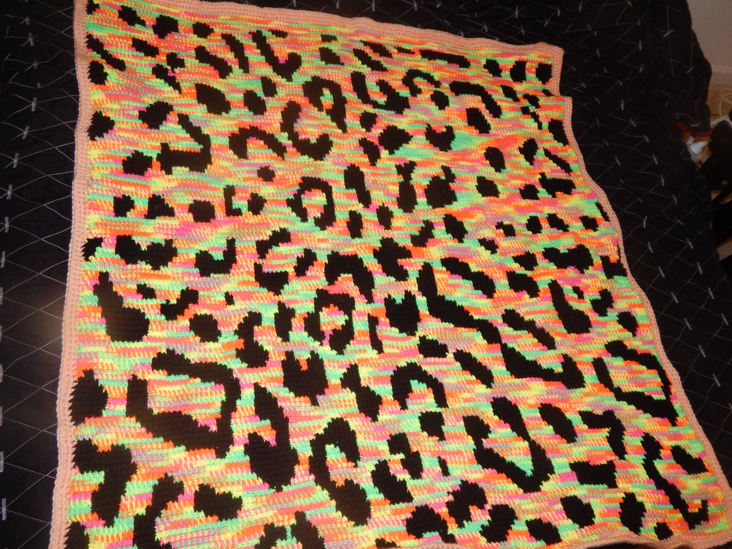 Rainbow Leopard Print Crochet Blanket