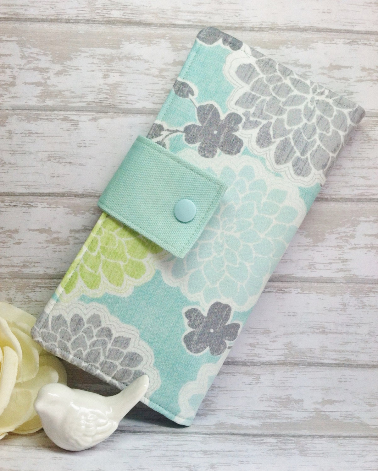 Mint Floral wallet womens wallet bifold wallet by BirdsandBagz