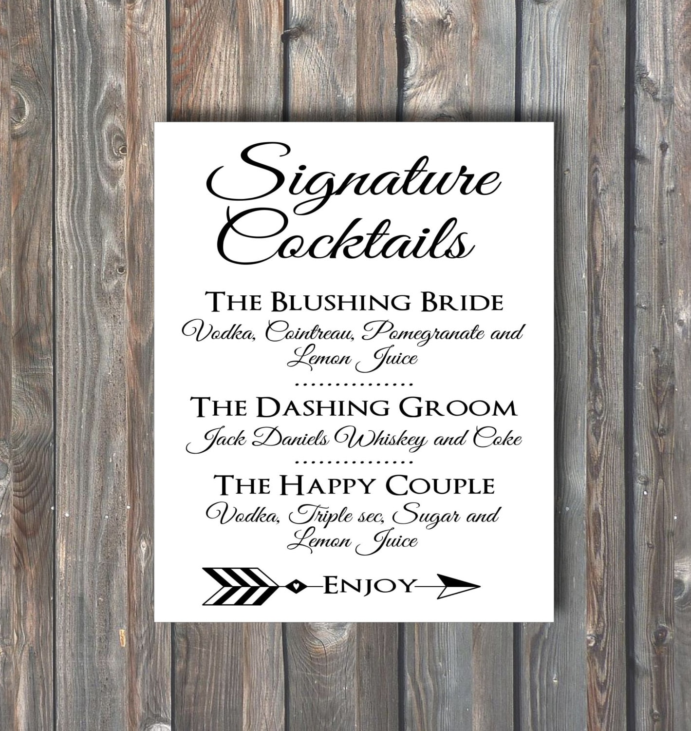 Signature Cocktail Sign Wedding Drinks by HappyFiestaDesign