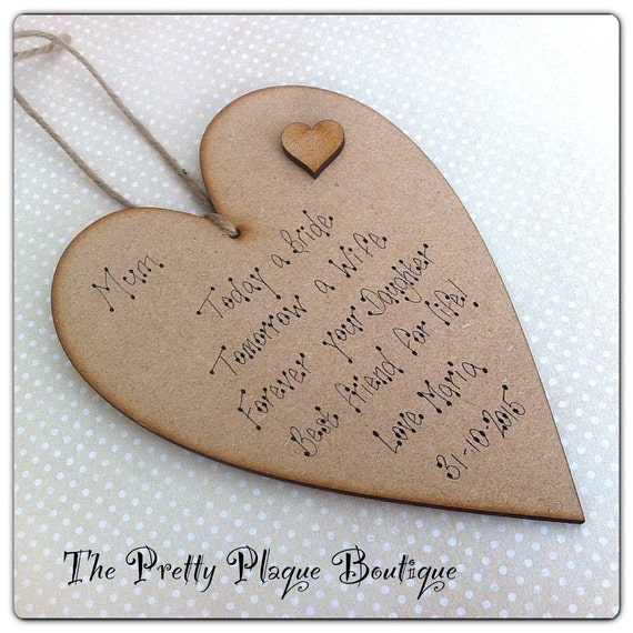 Personalised Wooden Heart Plaque Wedding Favour Any Text