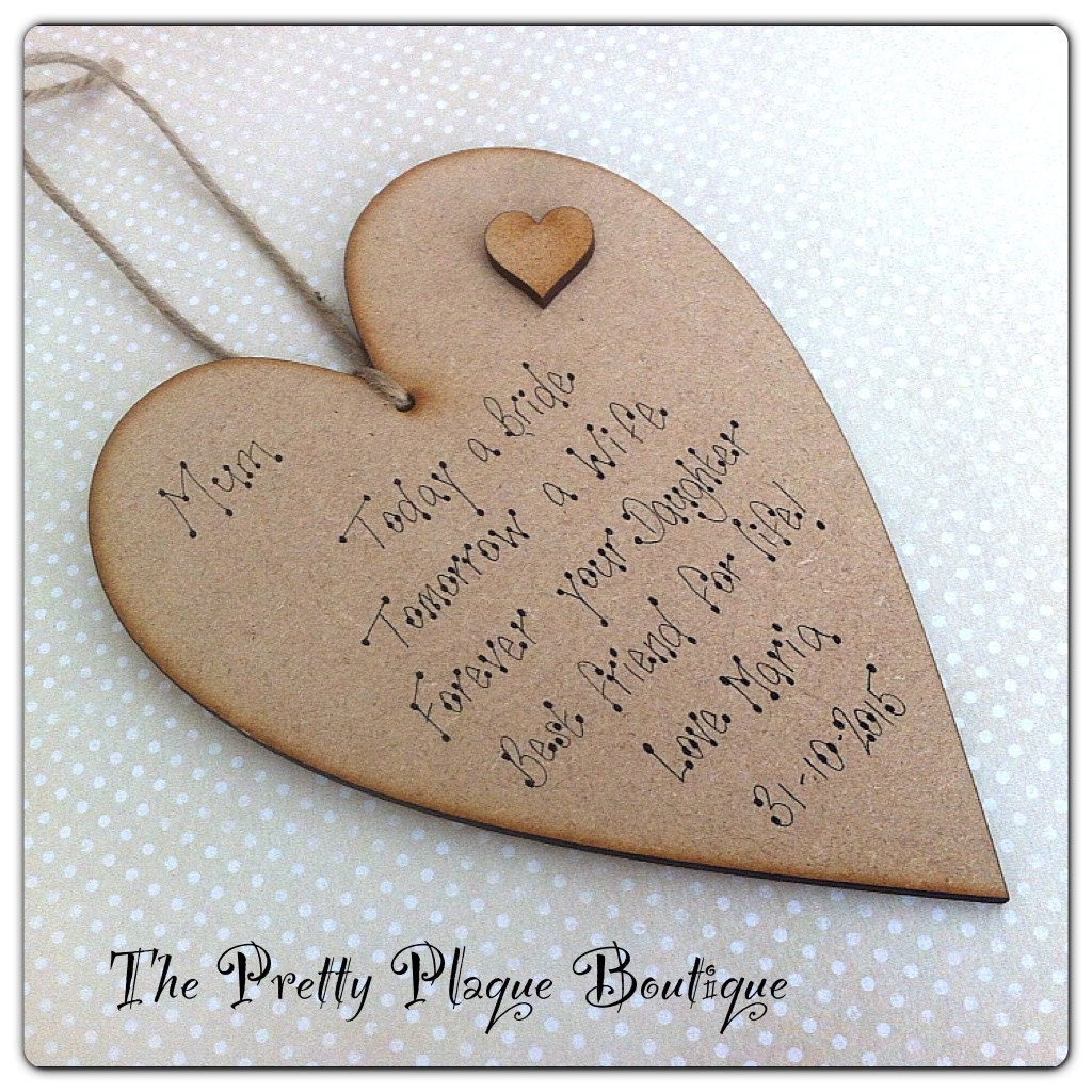Personalised Wooden Heart Plaque Wedding Favour Any Text 6765