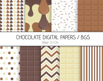 Chocolate Digital Paper Pack / Backgrounds - Milk chocolate, Dark chocolate, Sprinkles - Scrapbooking, Digital Wallpaper - INSTANT DOWNLOAD