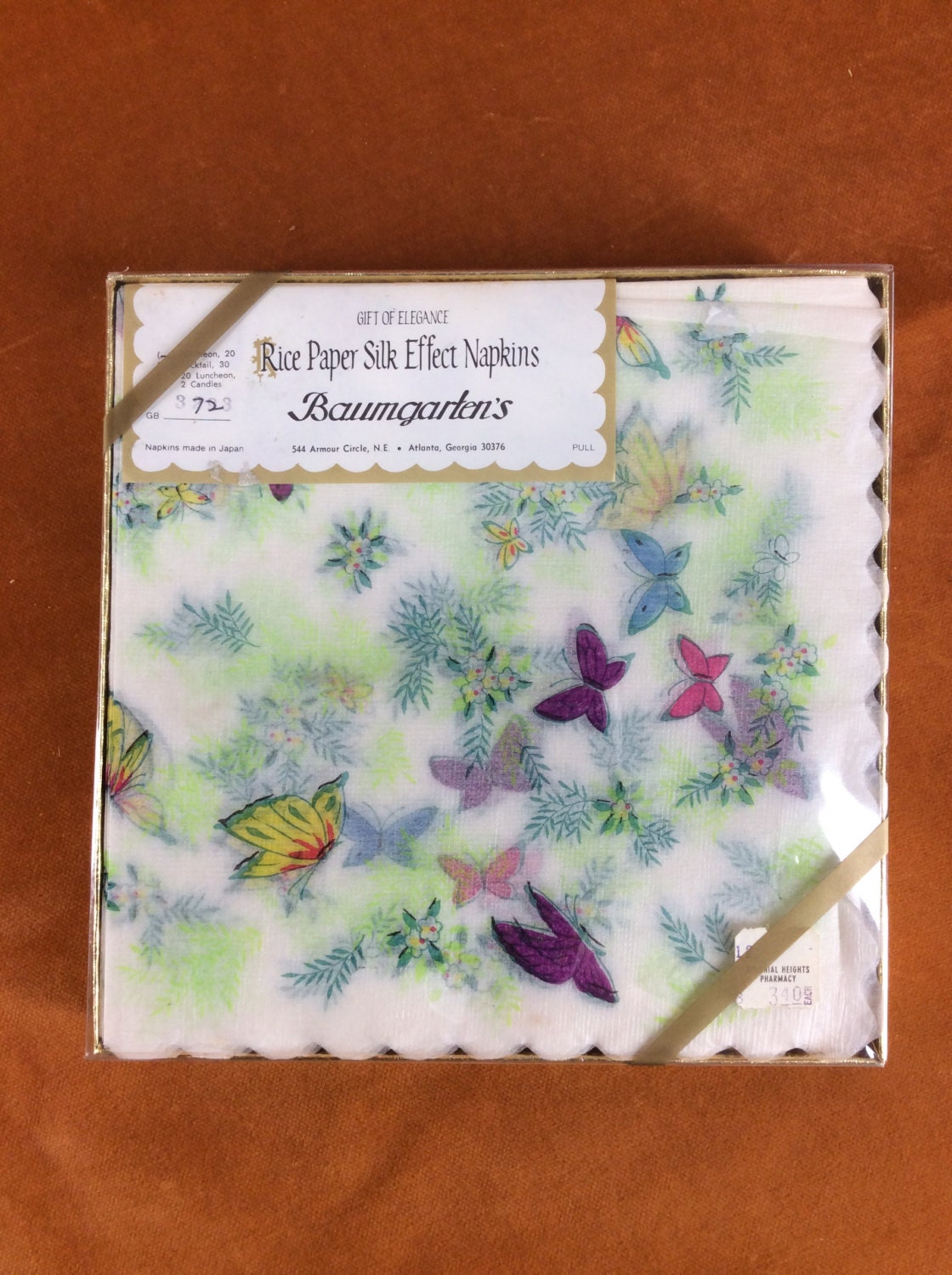 Vintage Rice Paper Napkins with butterflies from Baumgartens Haute Juice