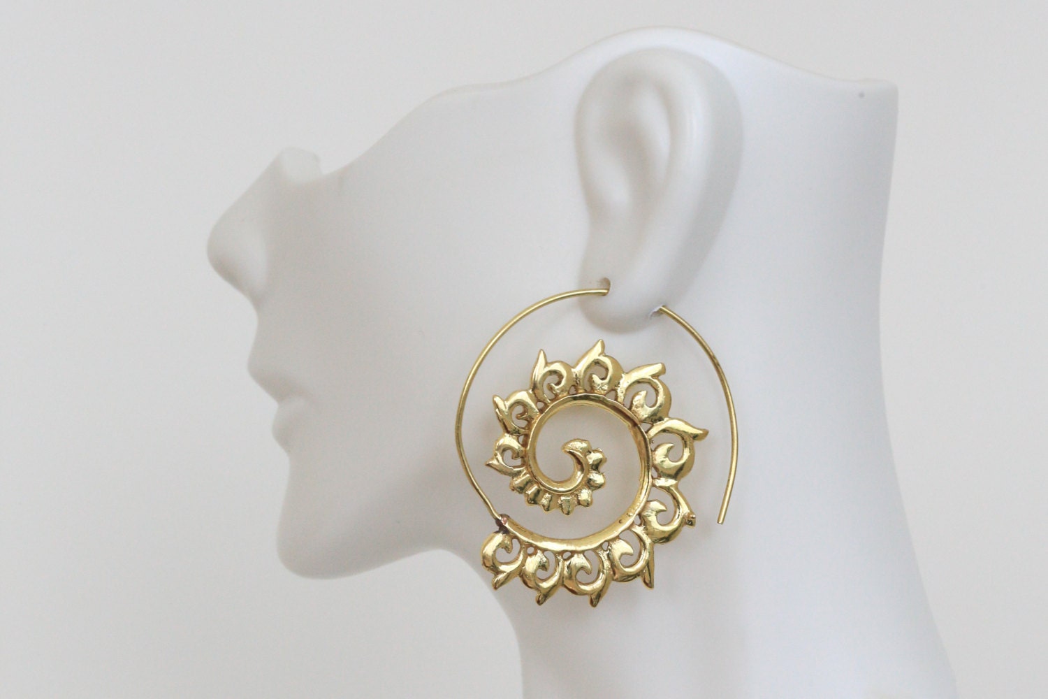 Tribal brass Spiral Earrings Brass hoops Spiral Earrings