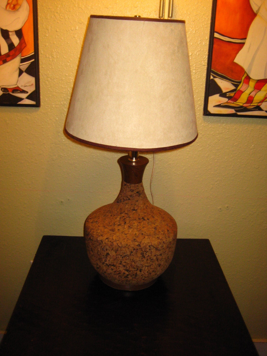 MID CENTURY MODERN Cork Lamp and Shade