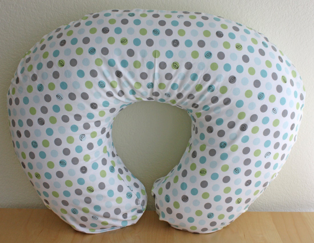 Boppy Cover Aqua and Gray Dots
