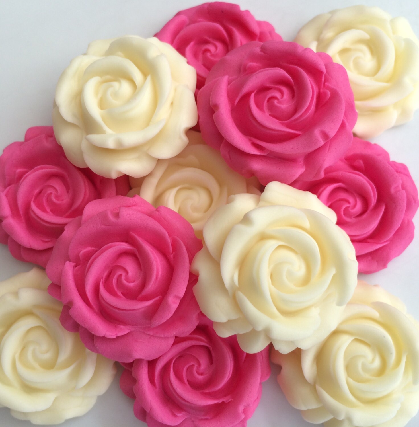 12 PINK & CREAM ROSES edible sugar paste flowers by CakeCandyCo