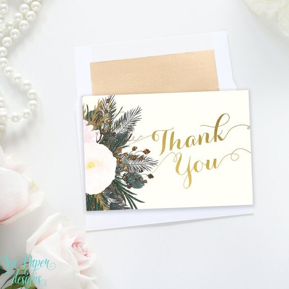 Prim Printable Thank You Cards Blush Pink Floral & Gold Foil