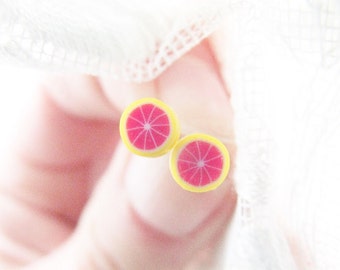 Grapefruit Earrings, Tiny Grapefruit Studs, for Children, Children Earrings, Fruit Earrings, Cute Grapefruit Earrings