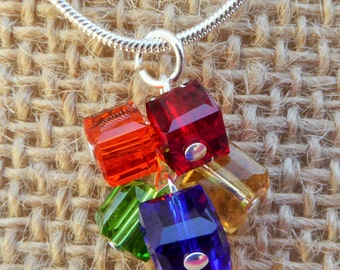 SALE Rainbow Crystal Cube Cluster Necklace