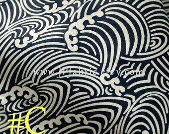 Nautical Fabric. Japanese Wave fabric. Pure Cotton. Blue White Fabric. Handcraft fabric. Tissu Japonais. JP100031-C