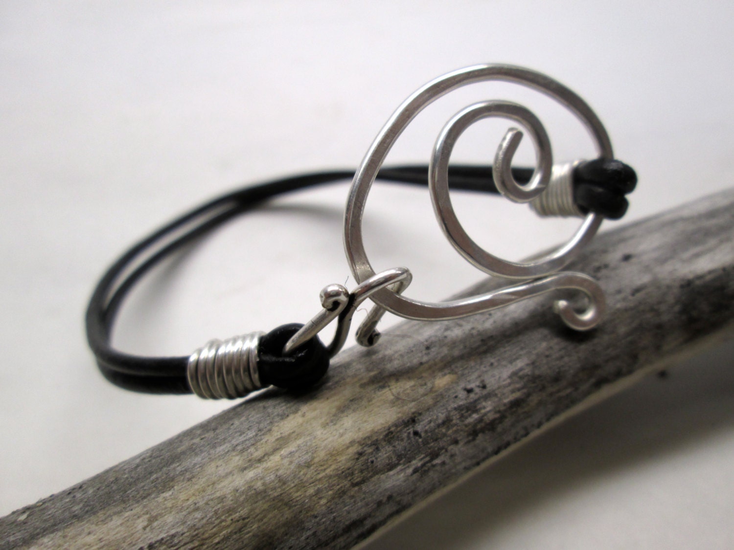 Sterling Silver and Leather Clasp Bracelet by NineMileStudios