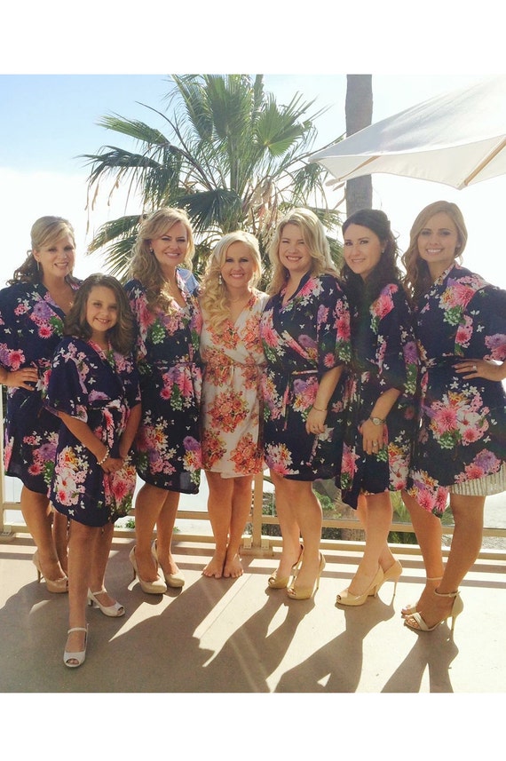 Cotton bridesmaid robes cheap unique bridesmaid gifts Navy kimono