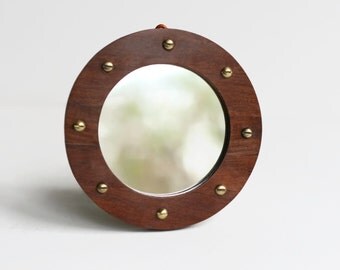 Porthole Mirror, Mahogany Mirror, Nautical Decor, Decorative Wall Mirror, Small Porthole, Handmade Wood Frame, Reclaimed Wood, Round Mirror