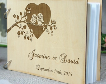 Unique personalized Wedding-Anniversary-Bridal shower guest book, Custom gift, Memory album, Laser engraved, Rustic theme, Wedding decor.