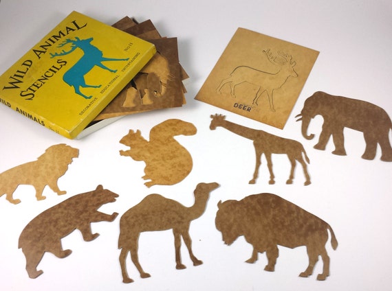 vintage wild animal stencils with 8 detailed animal