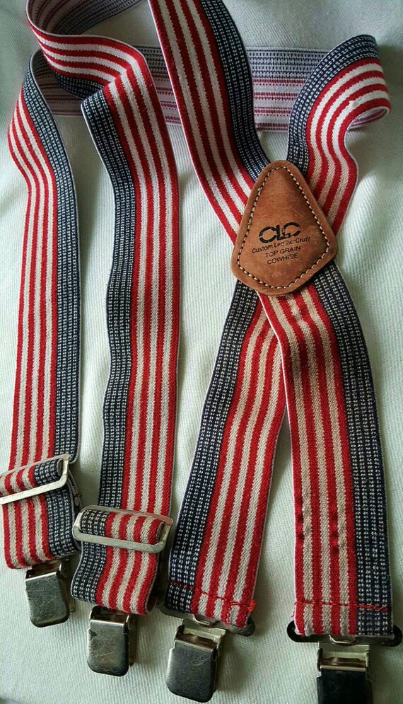 Suspenders Mens Striped Leather Suspenders Red White Blue