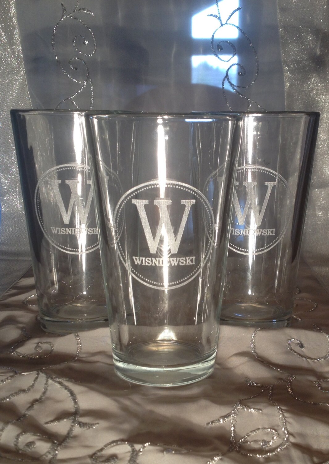 Personalized Engraved 16 oz Pint Glasses Monogram Wedding