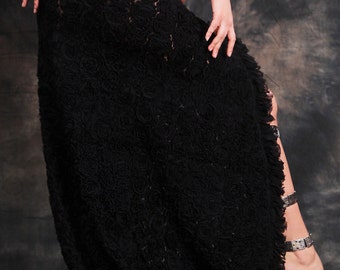 BLACK ROSES SKIRT + gloves. Diana Bastet Outfit. Metal Belly Dance, Gothic, Tribal, Fusion skirt