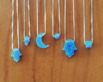 opal necklace, opal moon necklace, opal hamsa necklace, opal ball necklace, opal cube, blue opal necklace, tiny opal necklace, opal jewelry