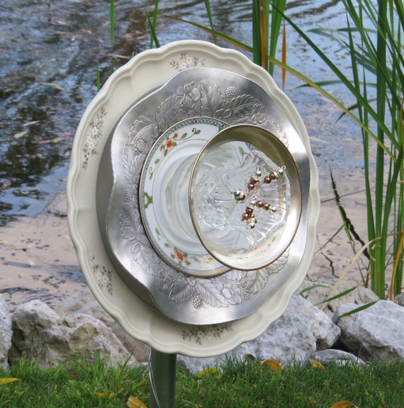 Items similar to Upcycled Garden Flower (Silver, White) Decorative