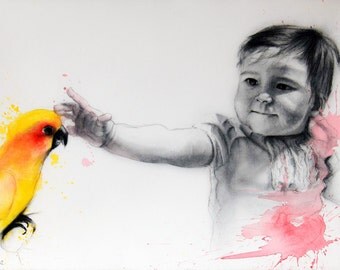 A3 Hand Drawn, Charcoal/Watercolour, Custom Portrait
