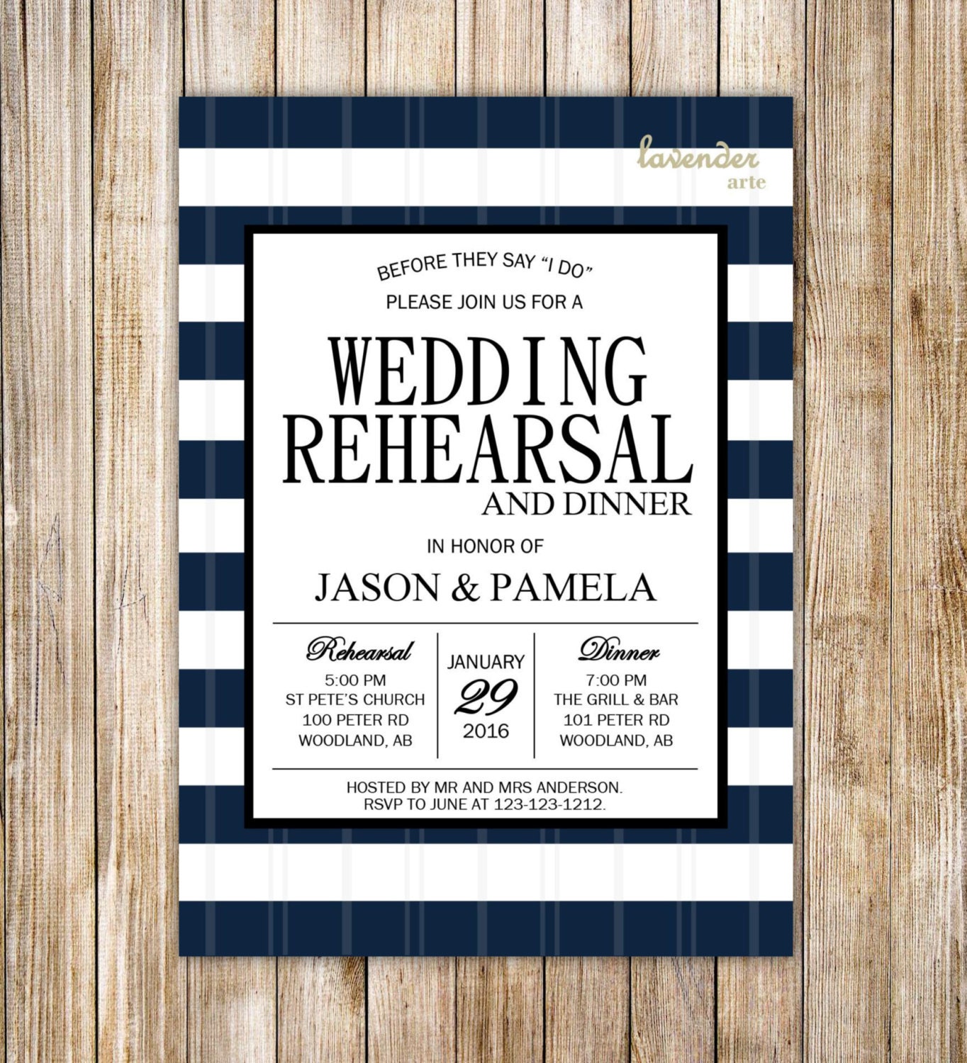 Navy Blue Wedding Rehearsal Dinner Invitation Navy Blue