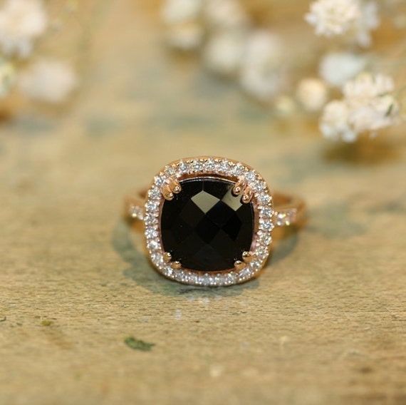 diamond and black onyx engagement ring