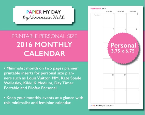Filofax Month On Two Pages Printable 2016 2017 Calendar