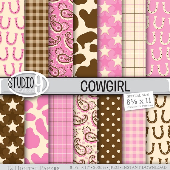 COWGIRL Digital Paper: WESTERN Cowgirl Patterns 8