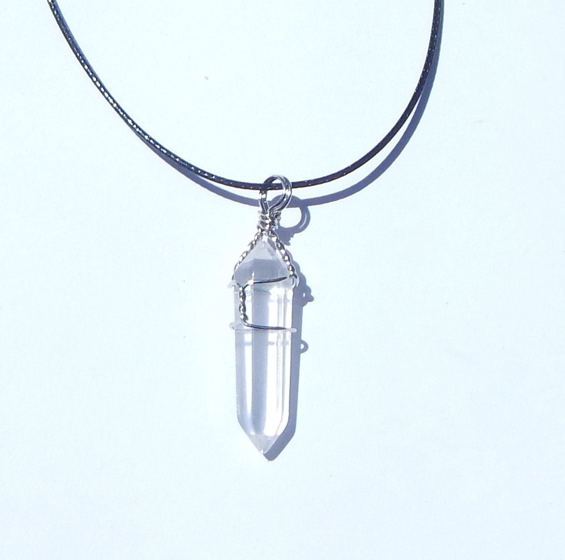 Clear Quartz Crystal Necklace Wire Wrapped Quartz Necklace