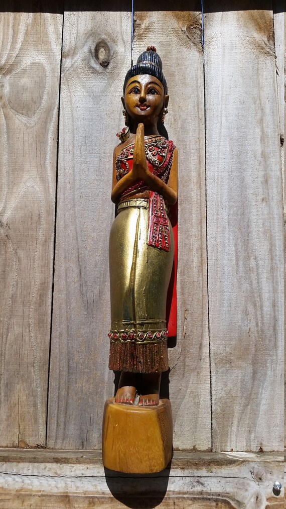 Hand Carved Balinese Dancer Figurine Tall Sugar Wood Girl