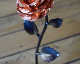 Hand forged copper and wrought iron metal rose