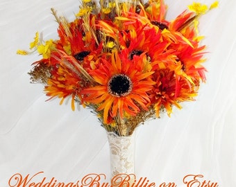 Fall Wedding Bouquet, Fall Leaf Orange Bouquet, Orange Bridal Bouquet, Orange Wedding, Wildflower Bouquet, Orange Silk Bouquet, Weddings