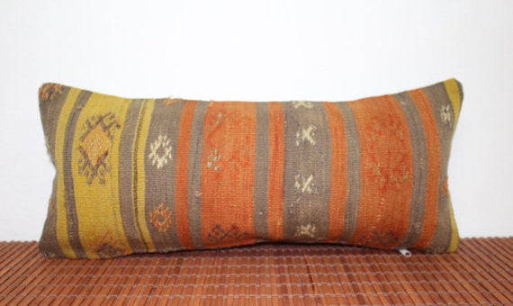 Hand made anatolian kilim pillow case,vintage kilim pillow,pillow cover,designer pillow,antique kilim10"1/2X24"1/2pillow-R38