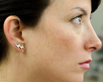 Sterling Silver Ear Cuff Moon Dots Ear climber Pin Earrings Boho Jewelry - FES009 T2